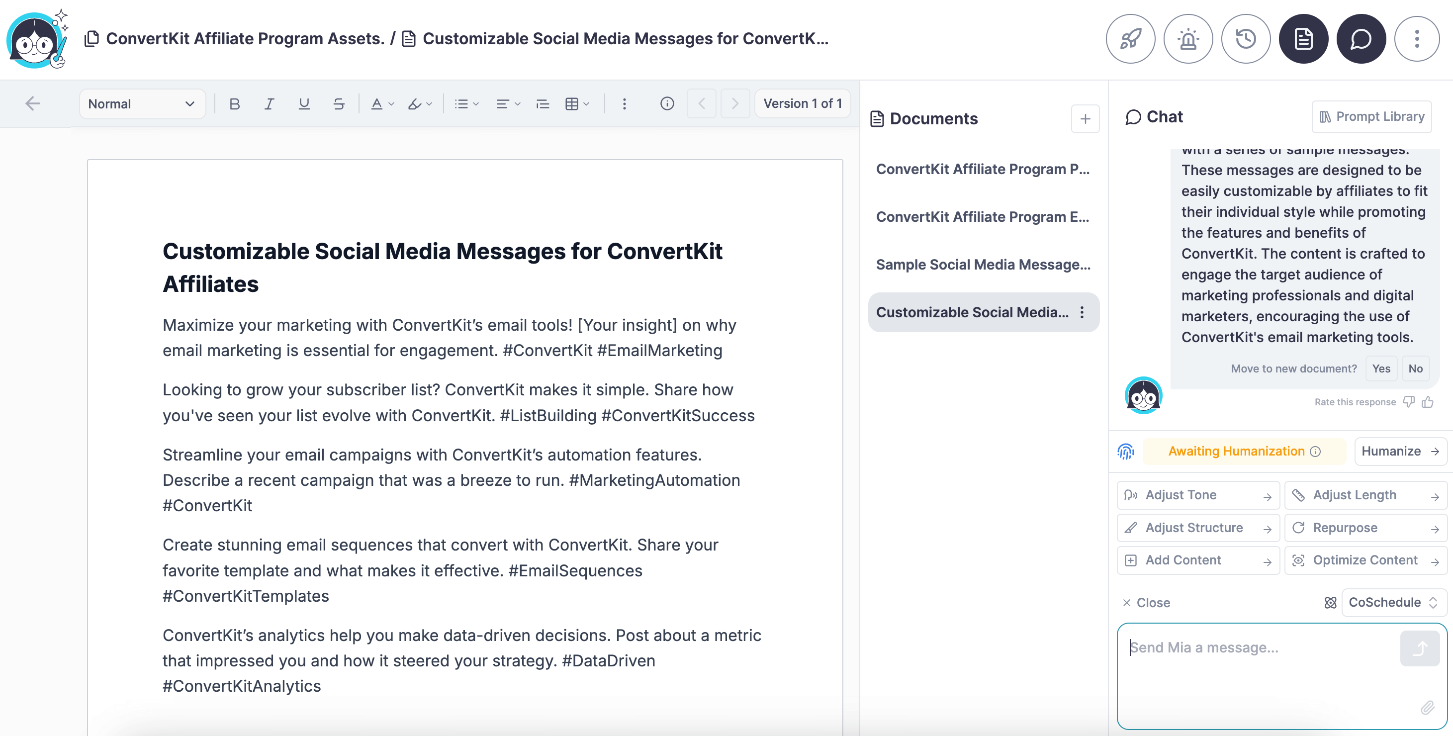 An example of on-brand content created by Hire Mia