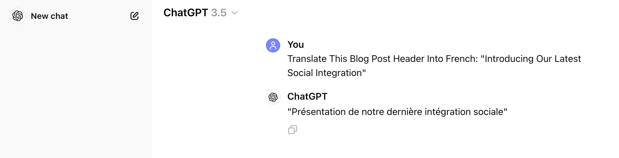A screenshot showcasing the abilities of ChatGPT to translate content instantly
