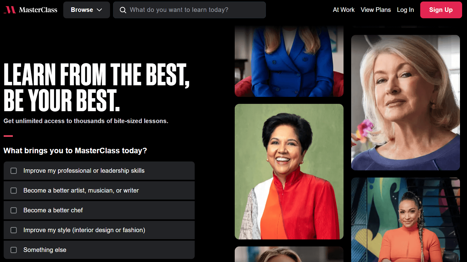 MasterClass homepage - an online educational platform that runs an affiliate program for online education