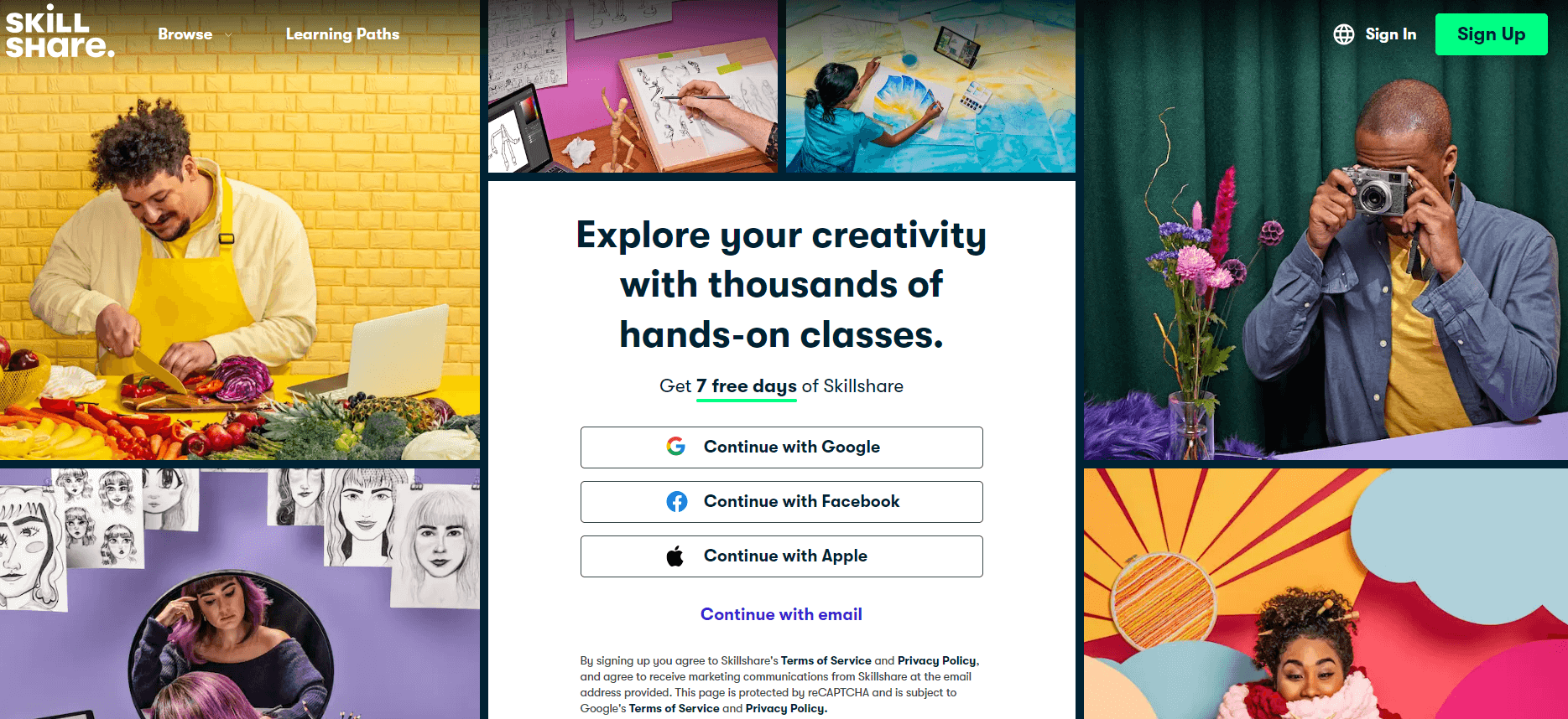 Skillshare homepage - an online educational hub that runs an affiliate program