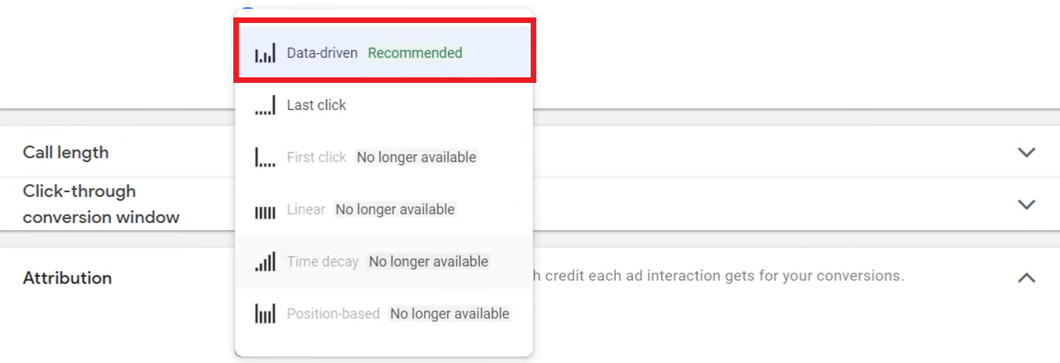 Choosing the attribution type for Call-Only ad campaign in Google Ads