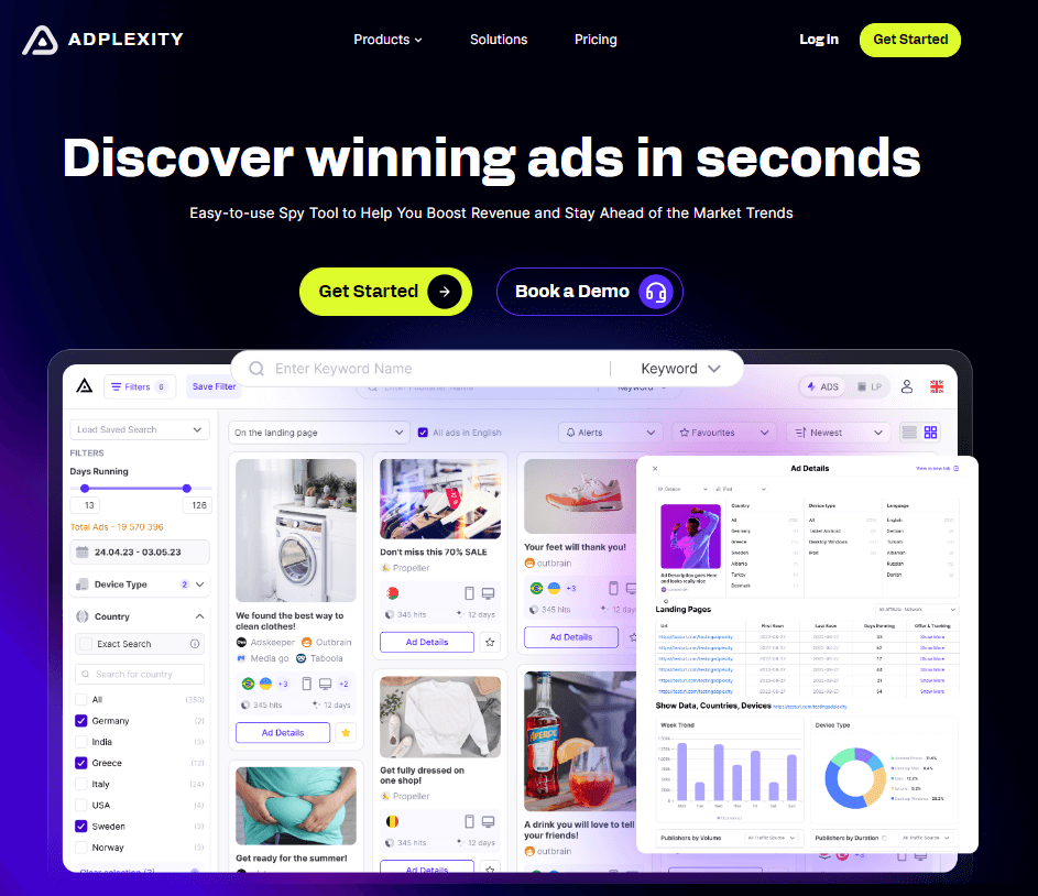 Adplexity homepage, a tool that can be used for paid advertising analysis in affiliate marketing