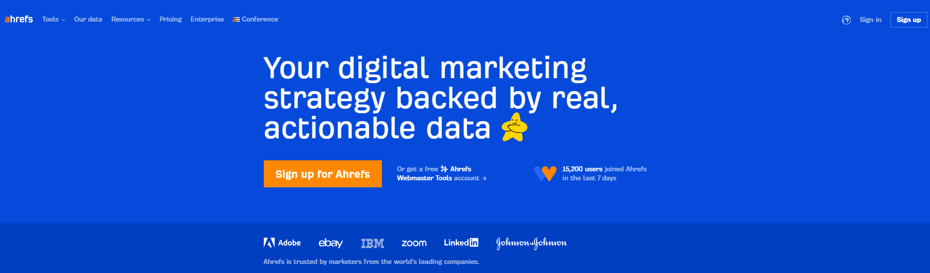 Ahrefs homepage, an SEO tool that can be used for organic traffic analysis in affiliate marketing