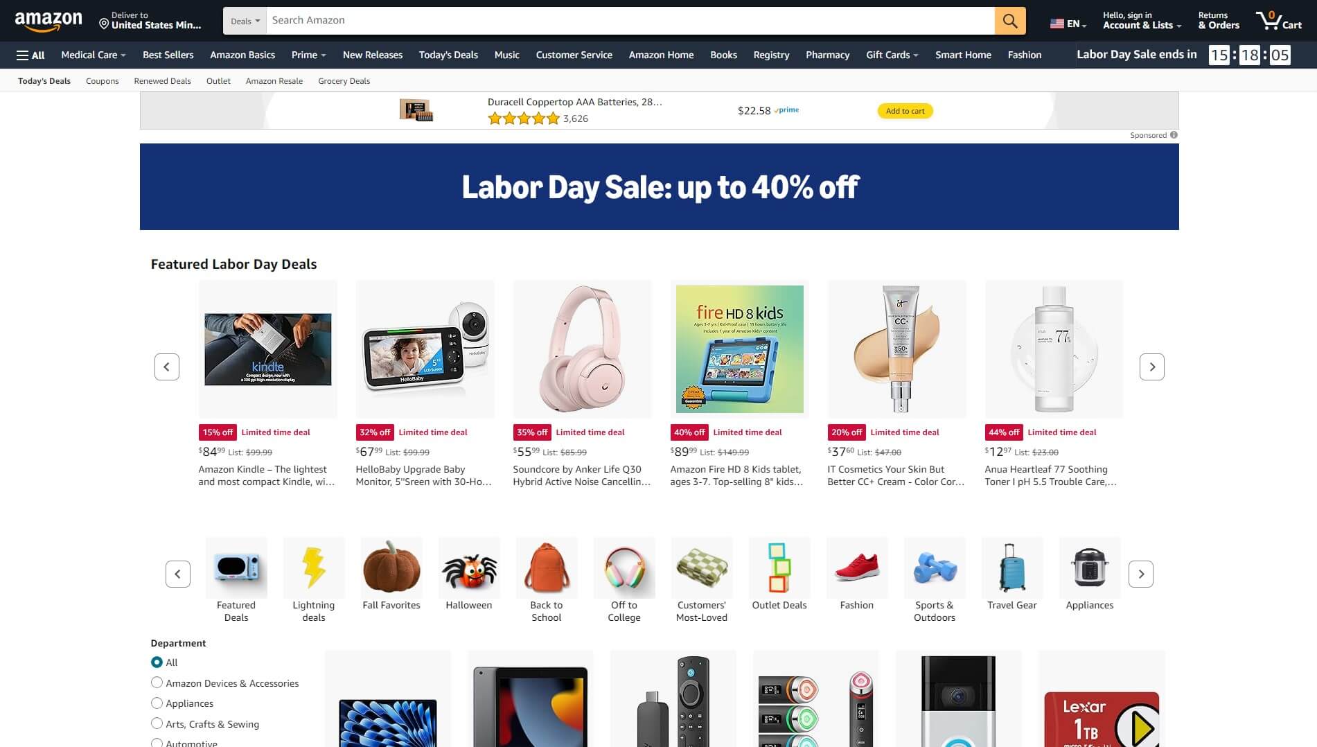 Screenshot of Amazon main page with top picks for a user generated by artificial intelligence