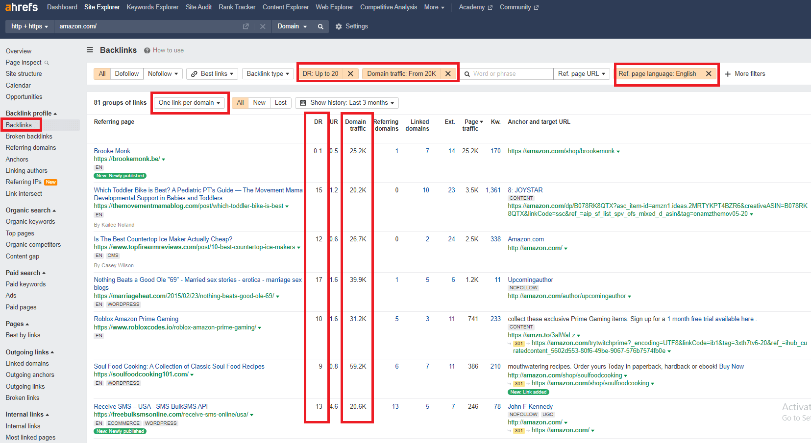 Ahrefs screenshot of the second step in identifying the most profitable affiliate niche