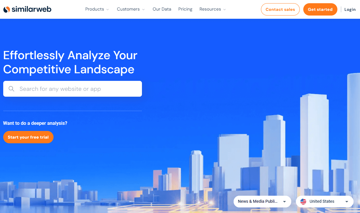 Similarweb homepage, a comprehensive digital marketing tool that can be used for competitor analysis in affiliate marketing