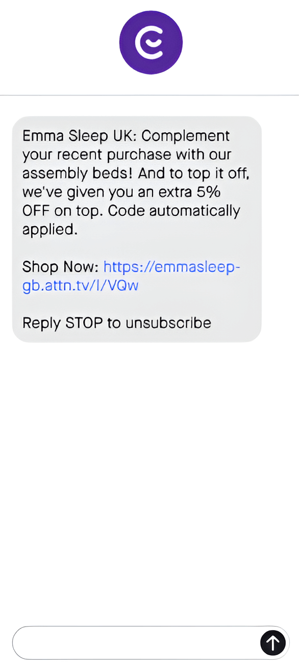 A post-purchase SMS example.