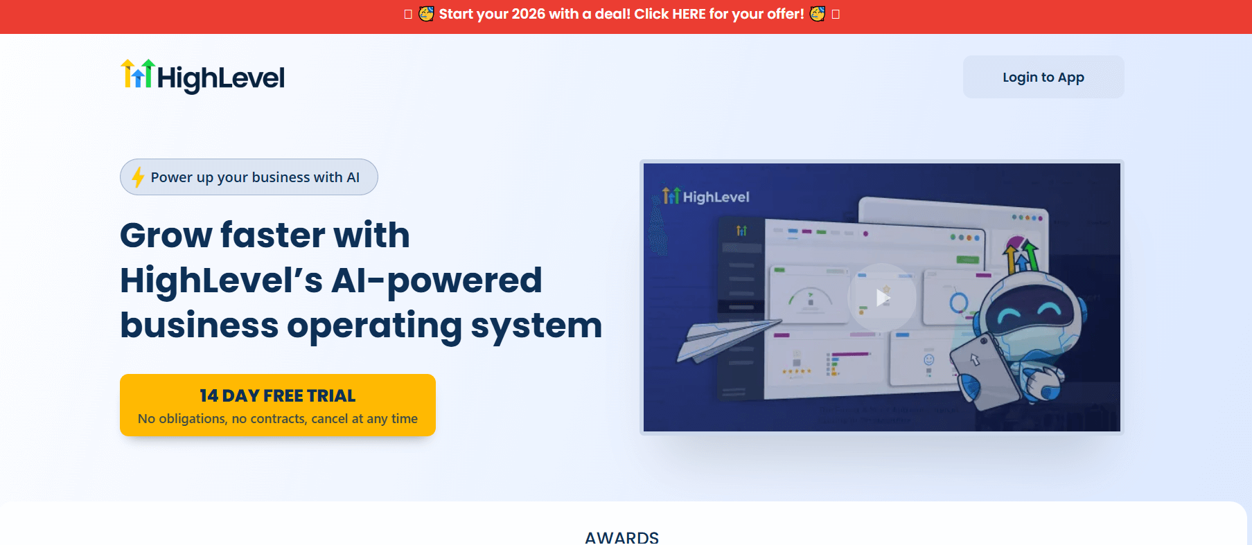 GoHighLevel homepage, an enterprise-grade platform for lead and phone call tracking, distribution, and analytics