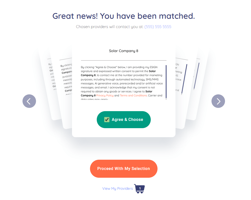 FCC-compliant lead generation form with custom one-to-one consent language