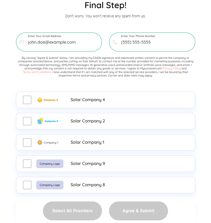 Lead generation form with generic consent language