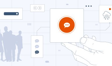 Visualization of hand holding a modern device displaying a text message notification with personalized content, surrounded by icons representing instant communication, analytics, and customer engagement in a vibrant digital-themed background.