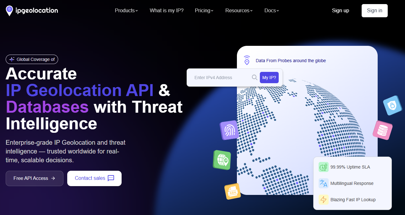 IPGeolocation.io homepage, an IP intelligence ecosystem