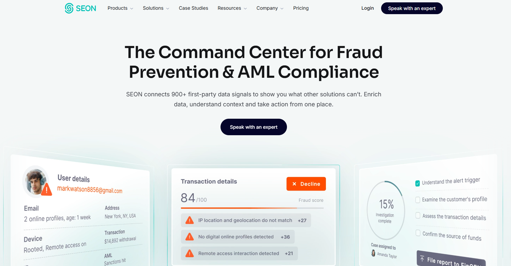 SEON homepage, a comprehensive fraud prevention platform