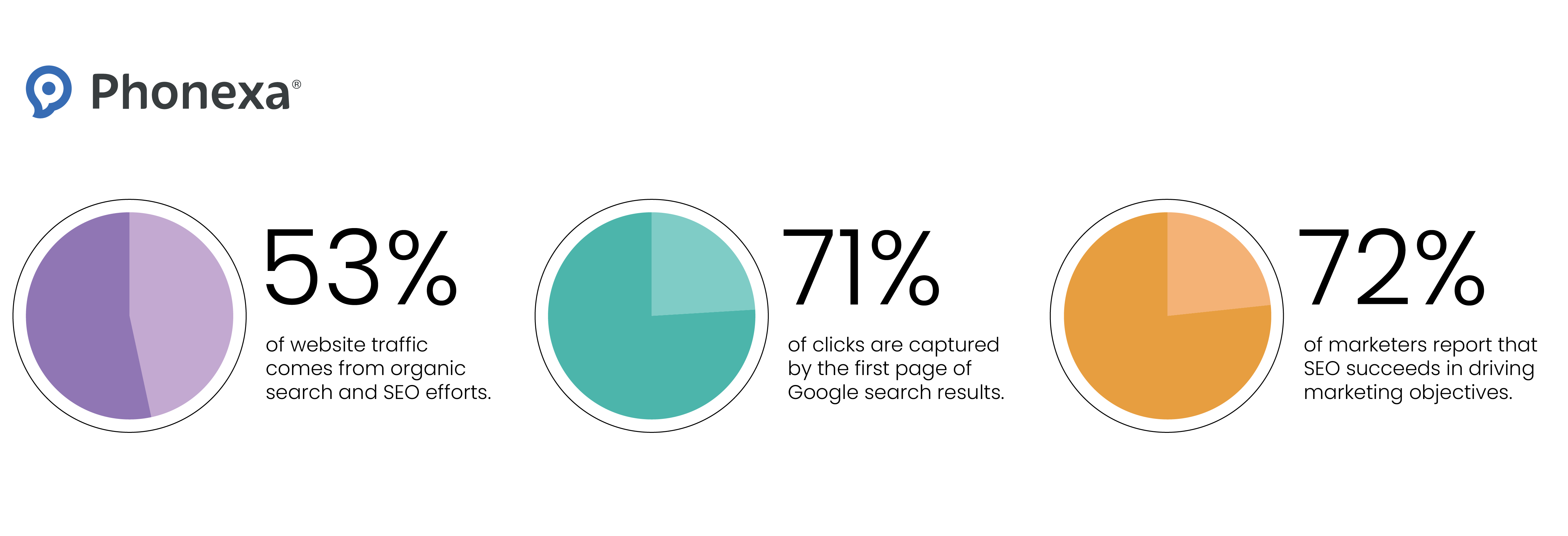 Graphical and statistical representation of SEO effectiveness, displayed through pie charts