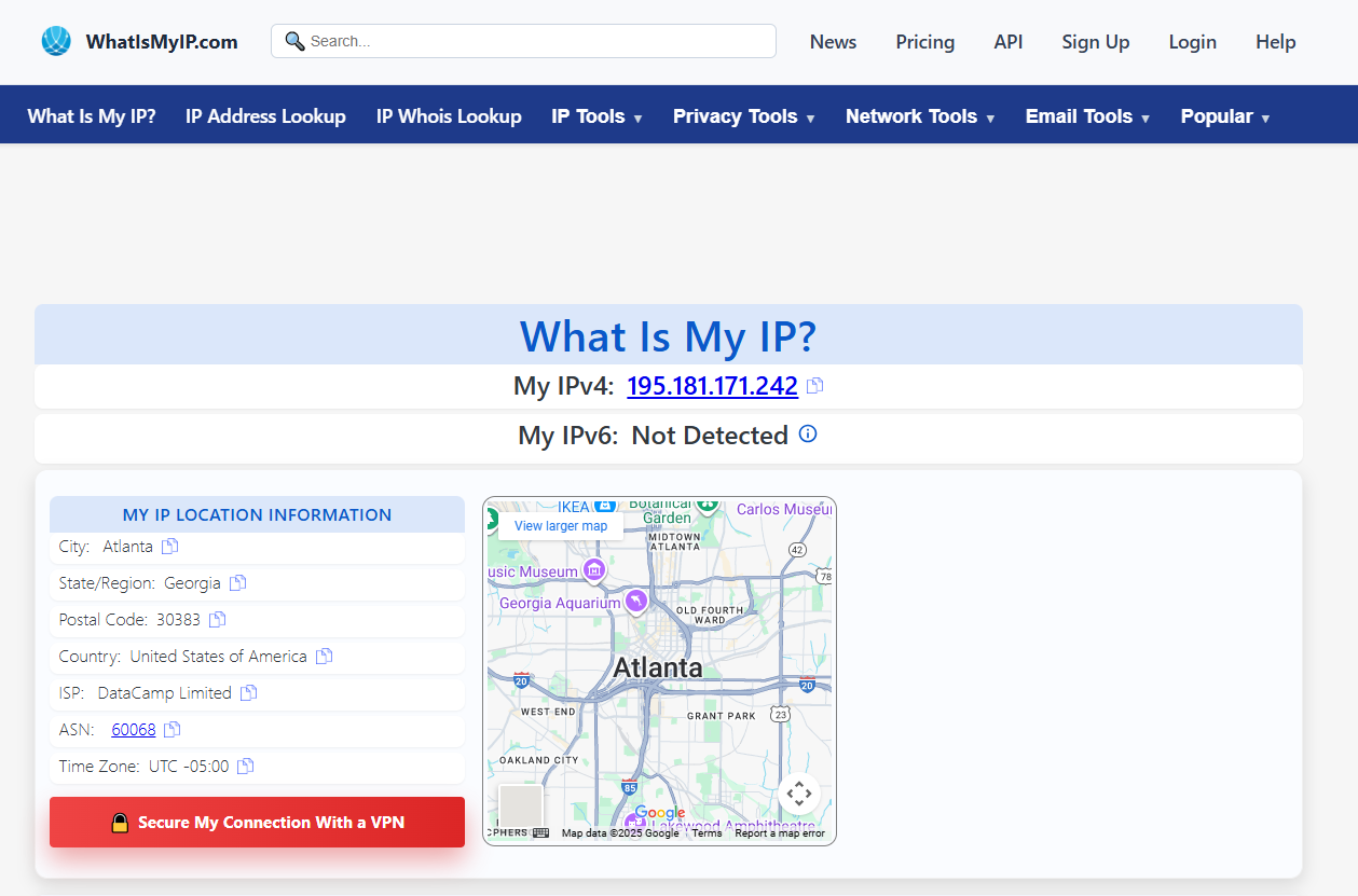 WhatIsMyIP.com homepage, an IP data insights provider