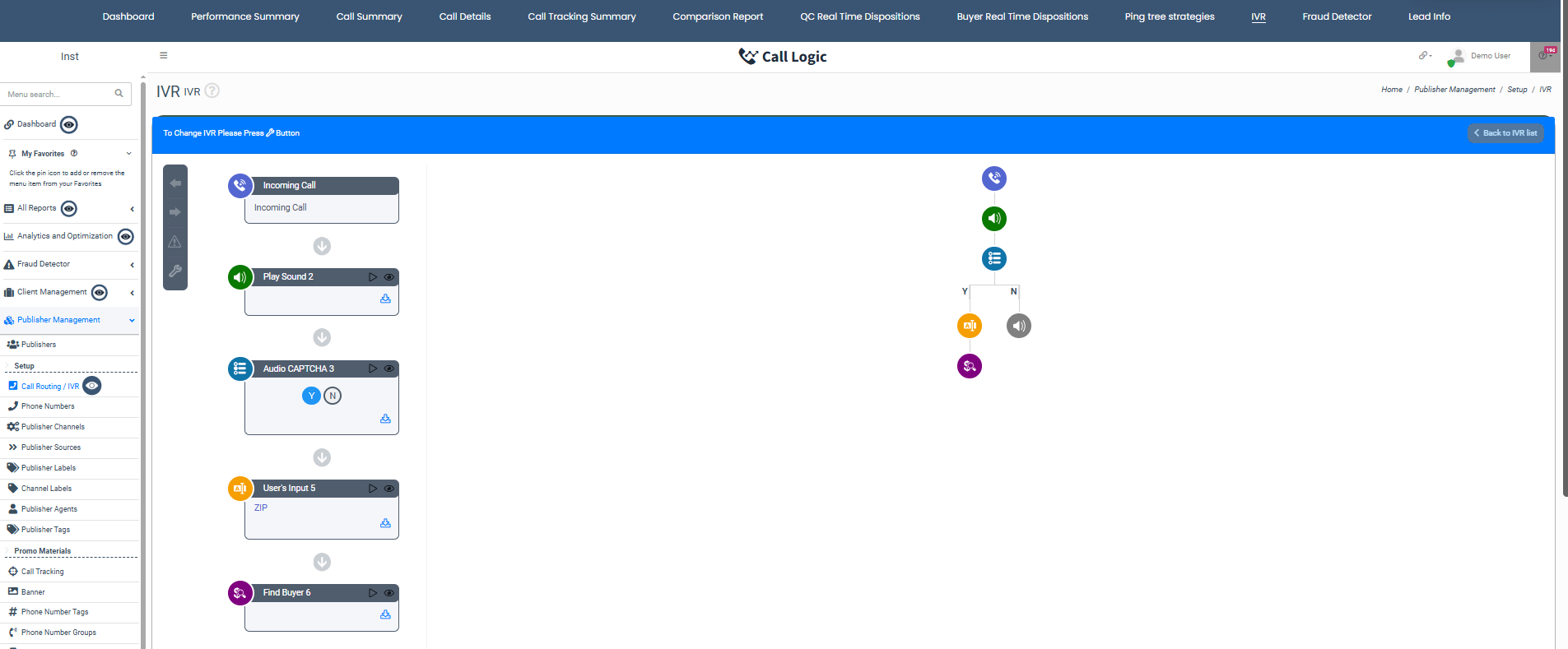 The IVR builder within Call Logic