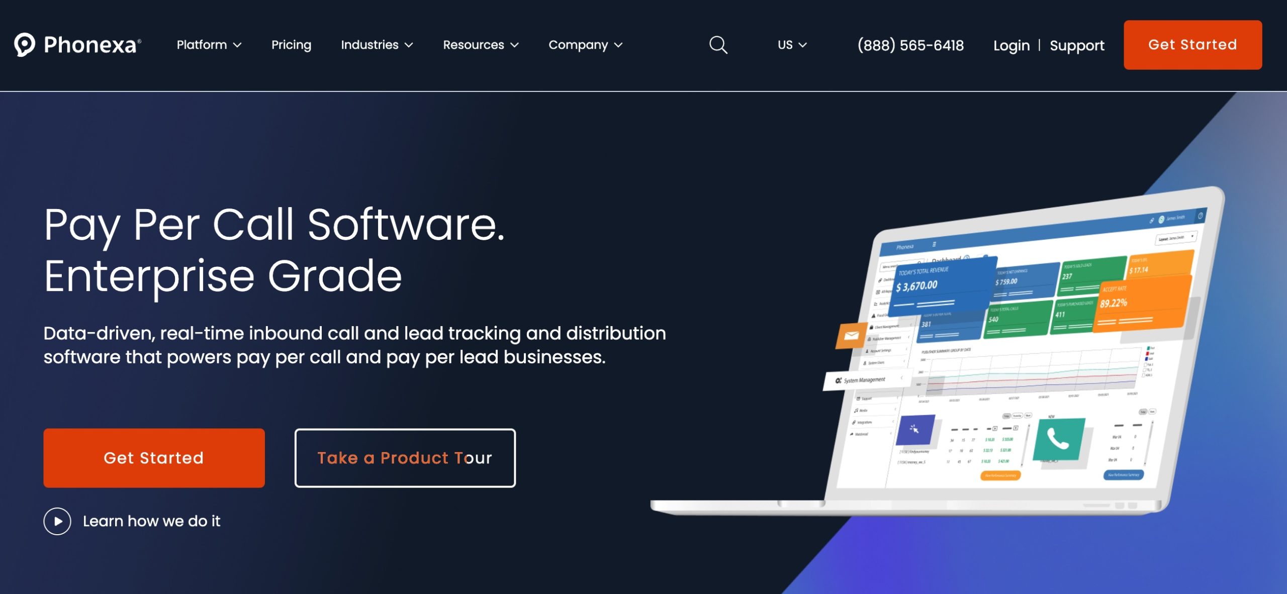 phonexa.com homepage - Pay Per Call Software for Enterprise-Grade Business