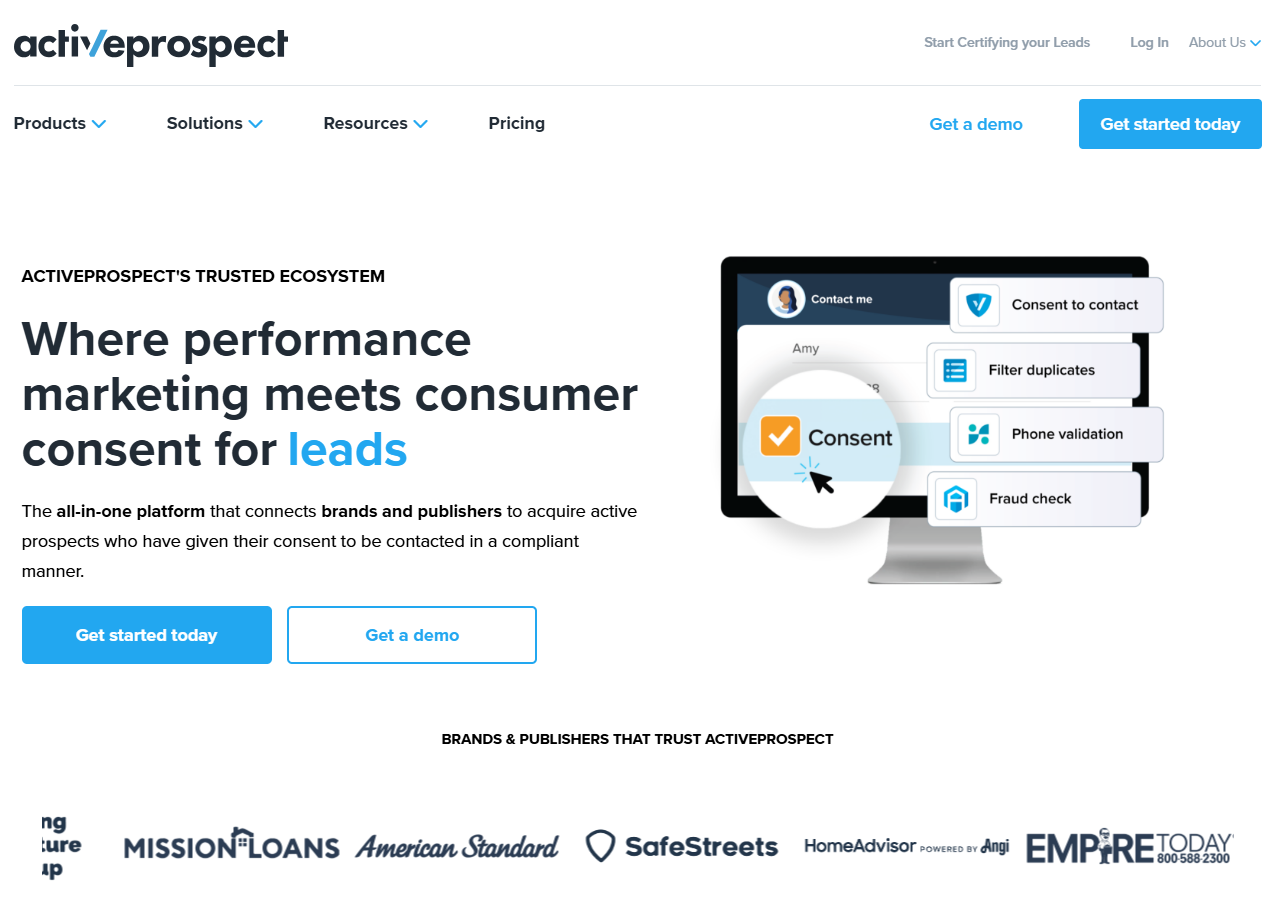 ActiveProspect homepage, a comprehensive performance marketing platform that covers marketing attribution