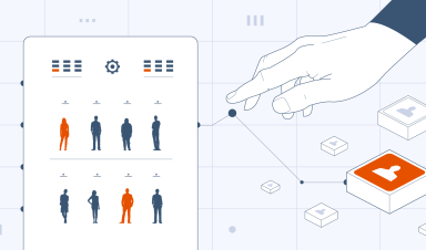 An illustration of a business person who adjusts lead routing logic inside their CRM.