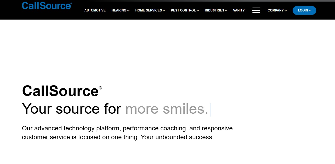 CallSource homepage, a call tracking and performance coaching platform for automotive, home services, and healthcare.