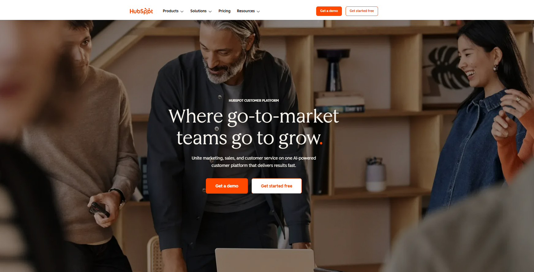 HubSpot homepage, a popular CRM that also provides marketing attribution
