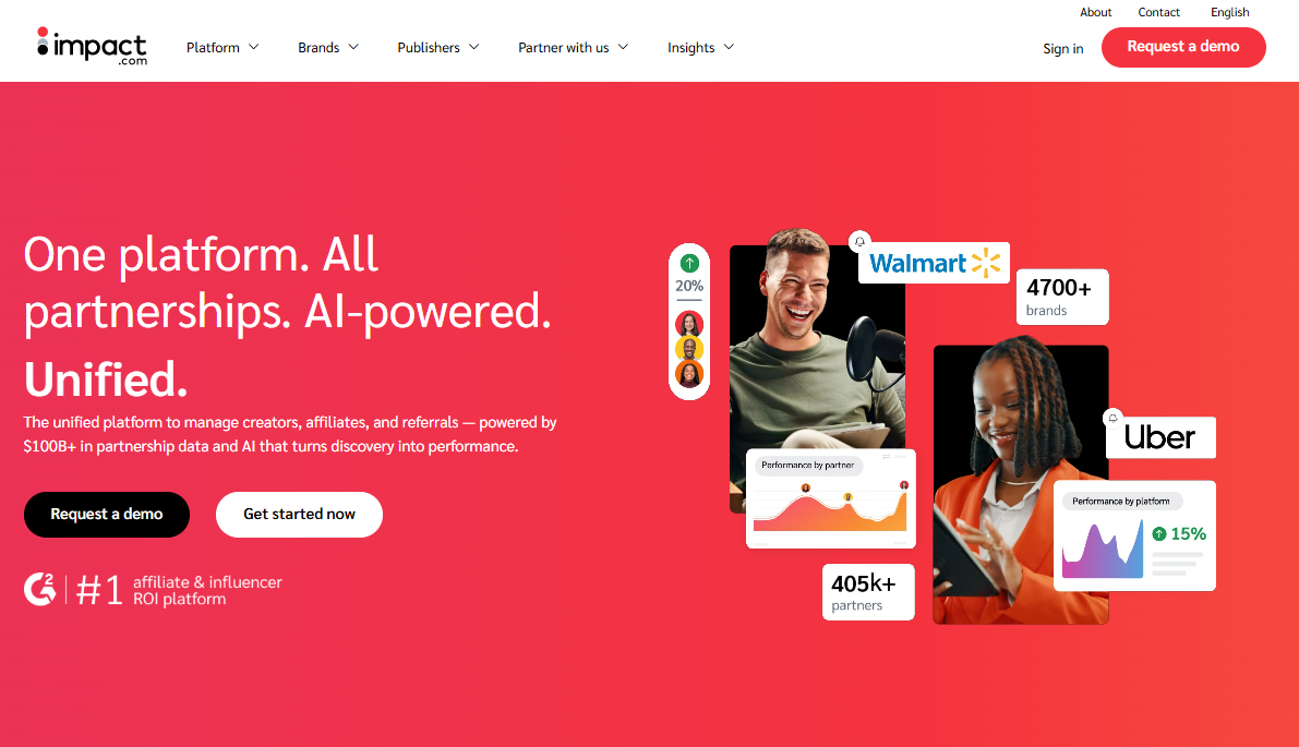 Impact homepage, an affiliate network with marketing attribution