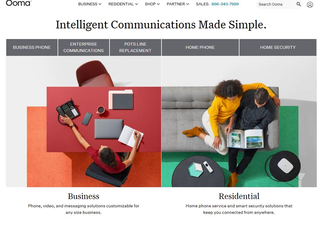 Ooma homepage, a CPaaS platform with a focus on phone calls