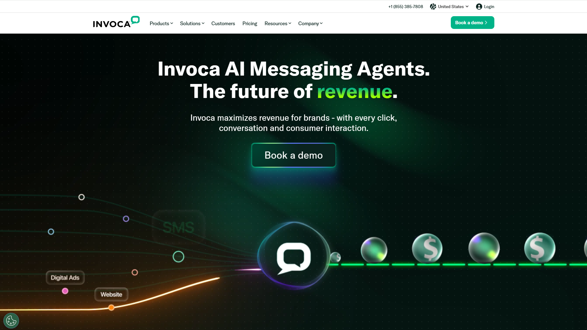 Invoca homepage, a high-end conversational intelligence tool.