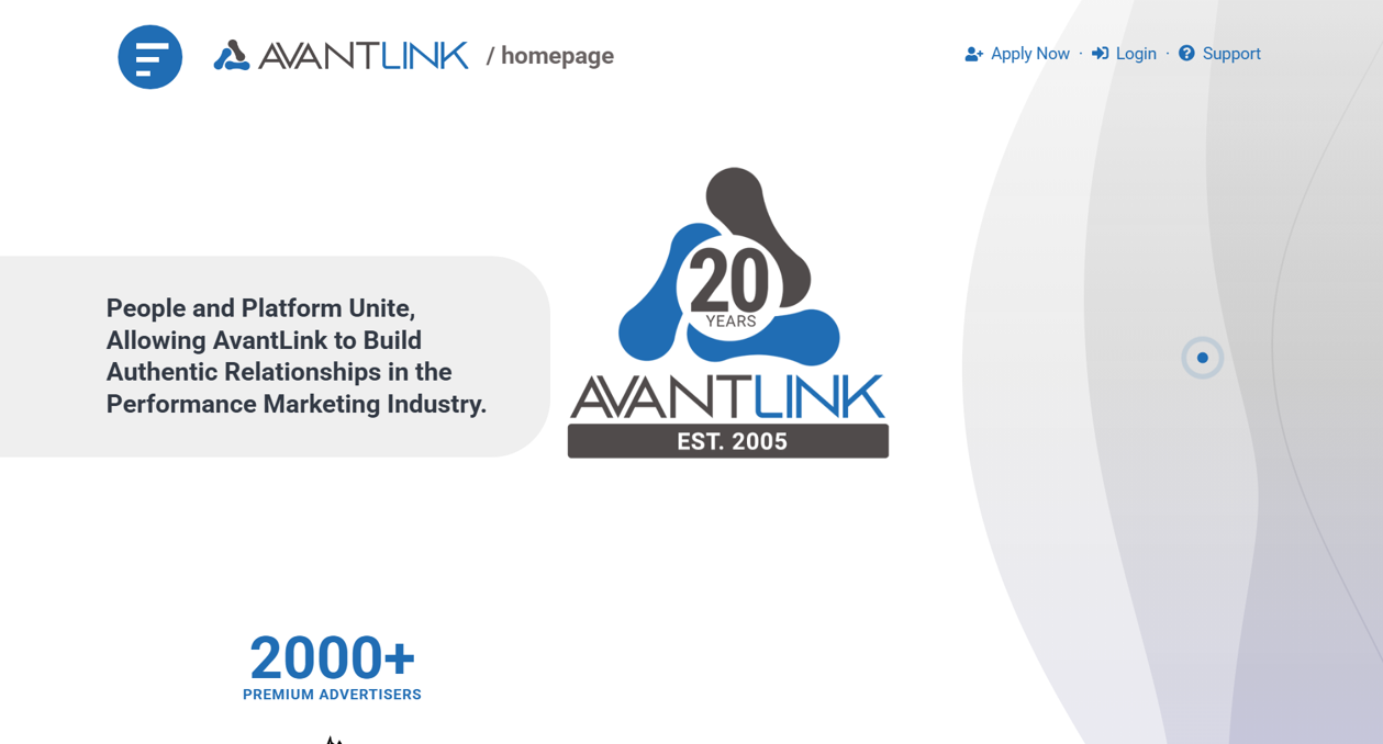 AvantLink homepage, an affiliate network for ecommence brands
