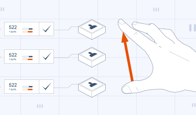 Visualization of the digital workflow and data validation process, showing a hand managing real-time analytics and user profile cards.