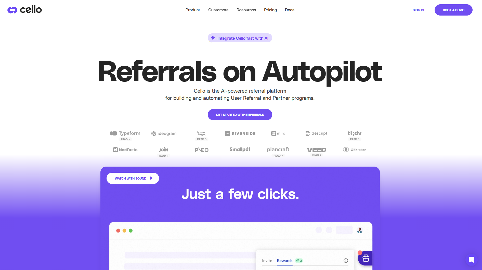 Cello homepage, a partner and referral marketing infrastructure platform for B2B SaaS.