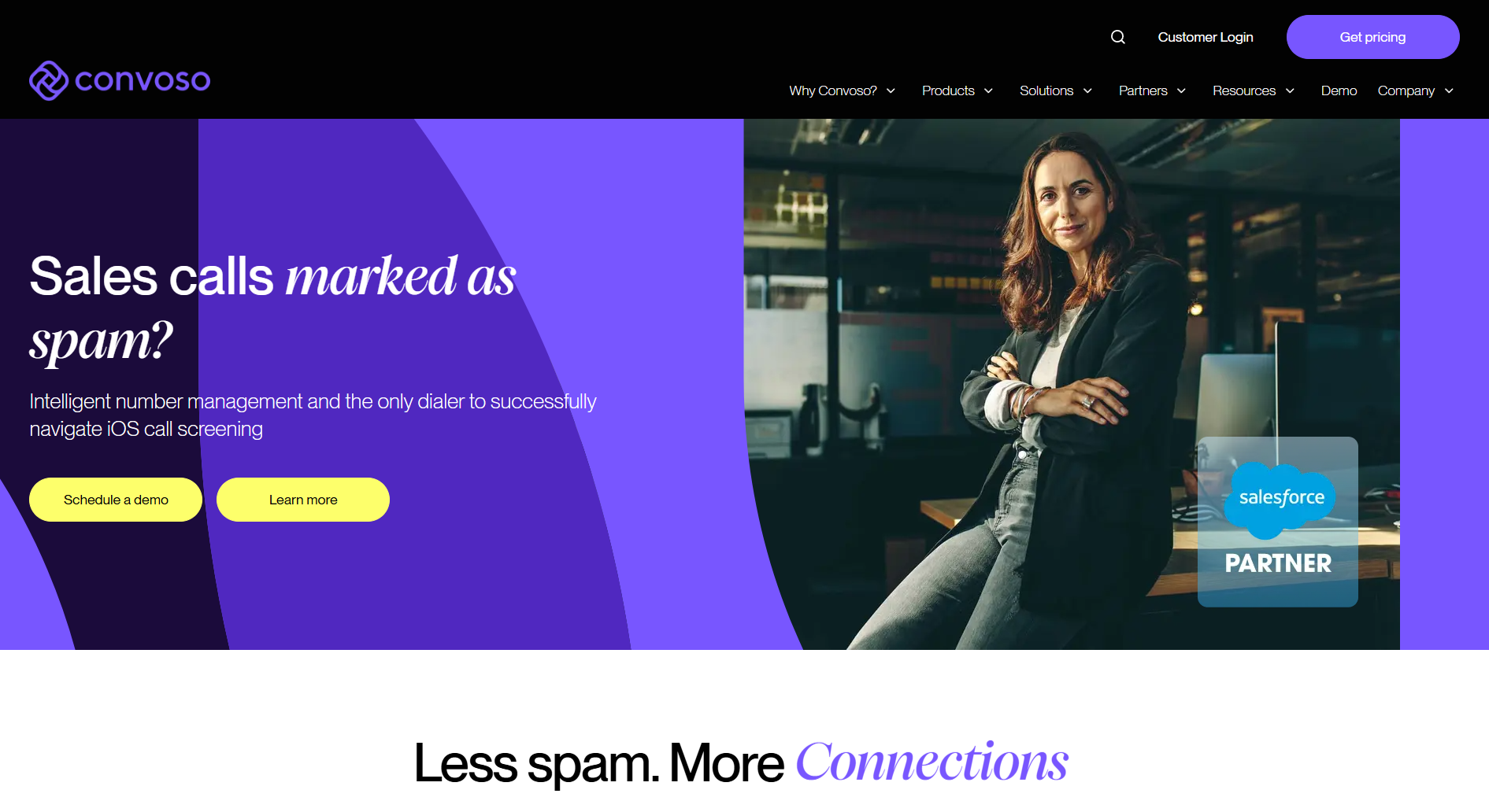 Convoso homepage. Multimodal dialing and advanced routing logic outbound contact center infrastructure platform.