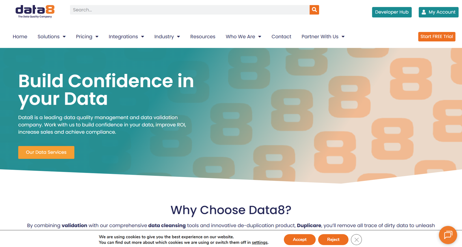 Data8 homepage for data quality management and telephone number validation