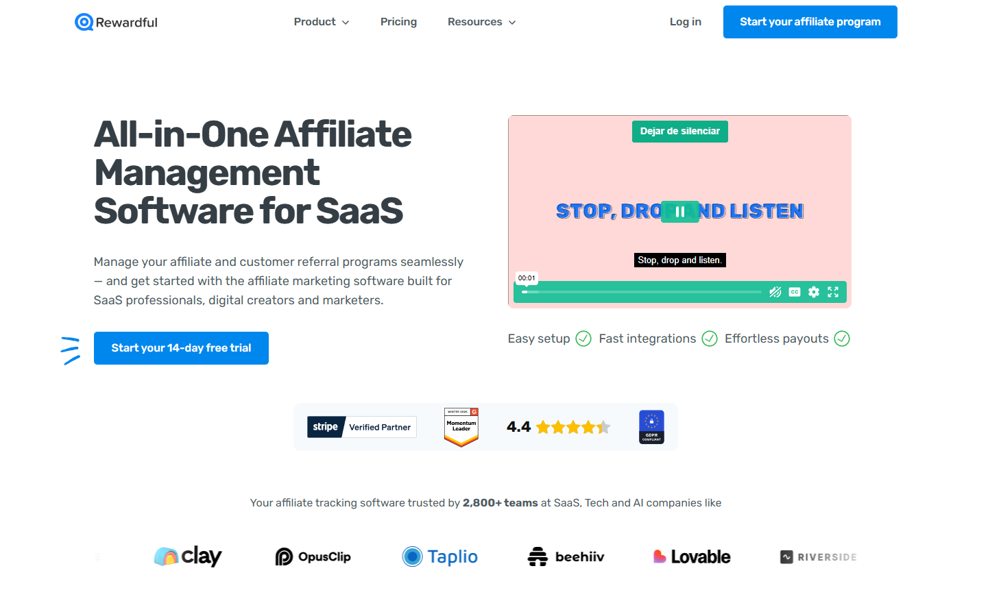 Rewardful homepage. All-in-one affiliate management software platform for SaaS and subscription businesses.