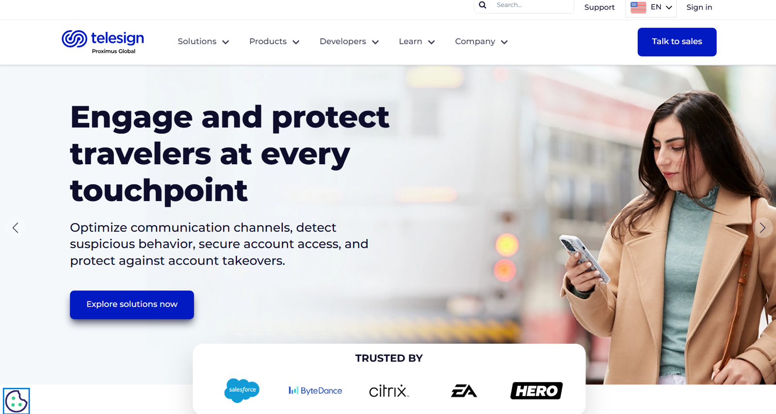 Telesign phone verification and fraud prevention platform homepage