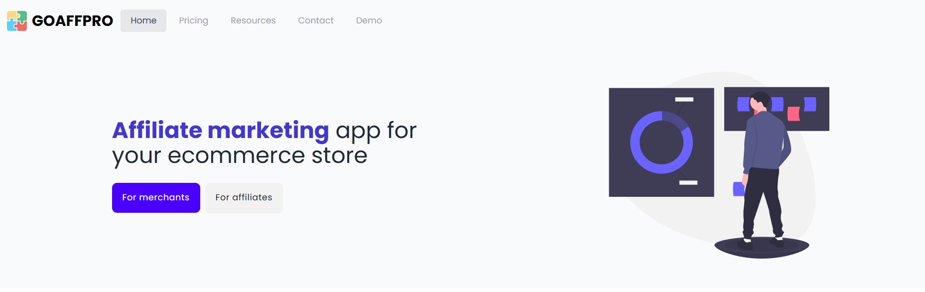 GoAffPro homepage showing its affiliate marketing app for ecommerce stores.