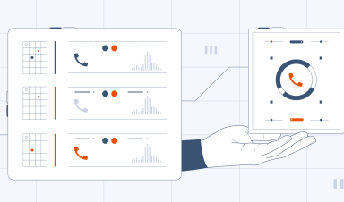 An isometric banner illustration representing inbound call tracking software, conversation analytics, and campaign marketing attribution.