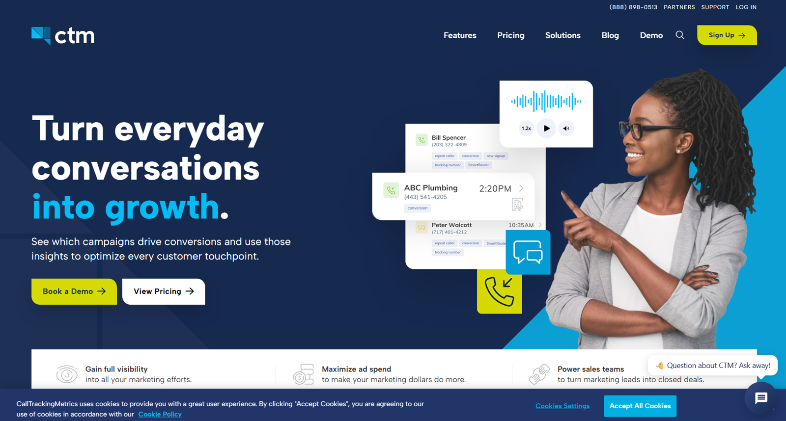 CallTrackingMetrics homepage. Turn everyday conversations into growth