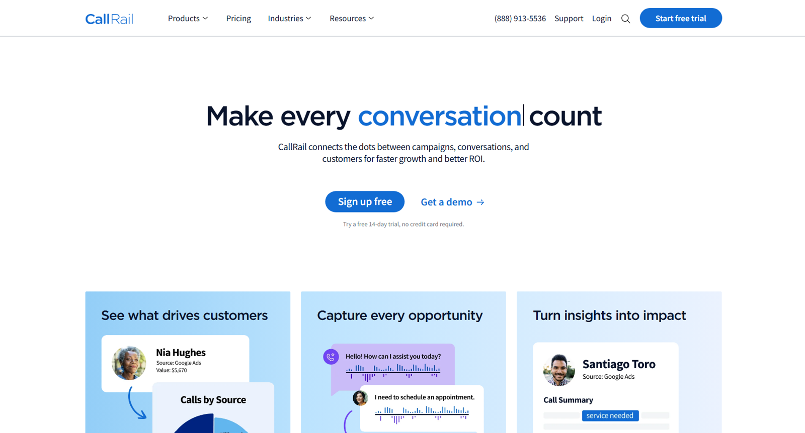 CallRail homepage. Make every conversation count