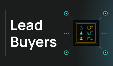 An illustration of a lead buyer showing tiered buyer profiles represented by three human icons in different colors, suggesting different buyer tiers or bid levels, each matched to a payout.