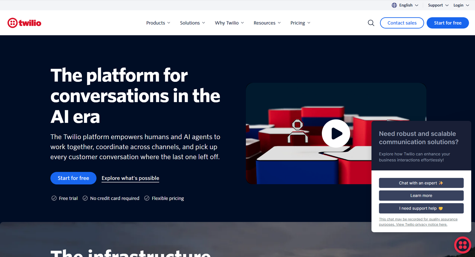 Twilio homepage billing itself as the platform for conversations in the AI era