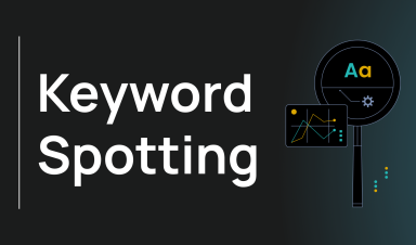Keyword spotting glossary entry header with a magnifying glass and analytics chart illustration.